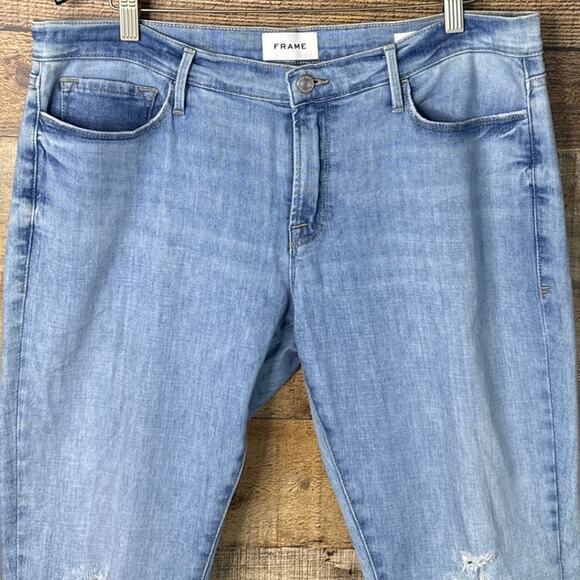 Frame Le Garcon Crop Straight Leg Jeans Cebu Rips Light Blue Size 31 - Picture 2 of 9
